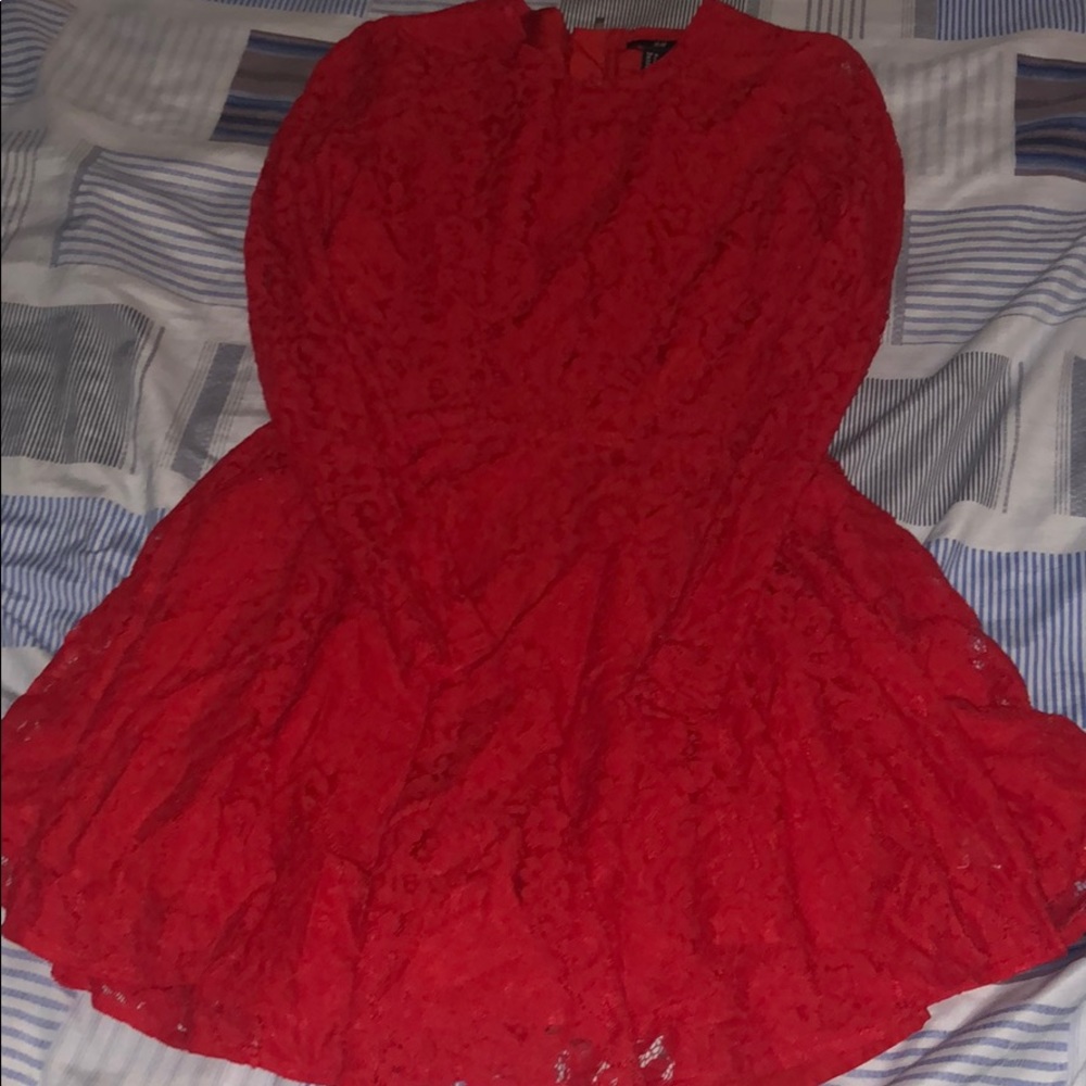 Red Lace Long sleeve Skater Dress